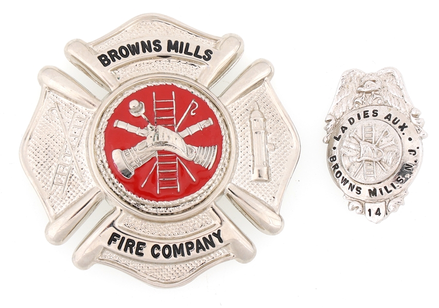 BROWNS MILLS NEW JERSEY FIRE BADGES LOT OF TWO
