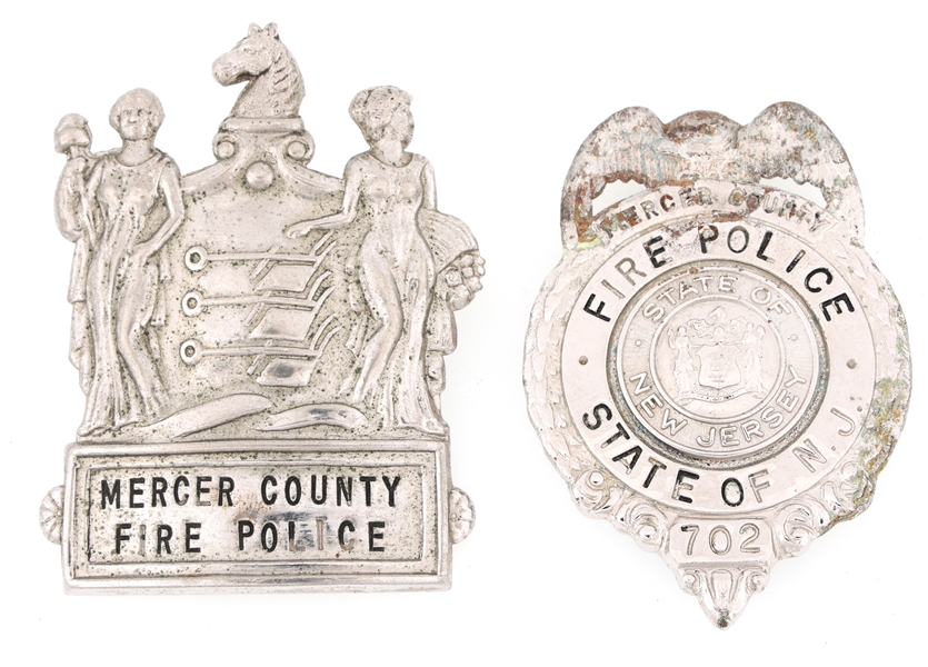 MERCER COUNTY NEW JERSEY FIRE POLICE BADGES LOT OF TWO