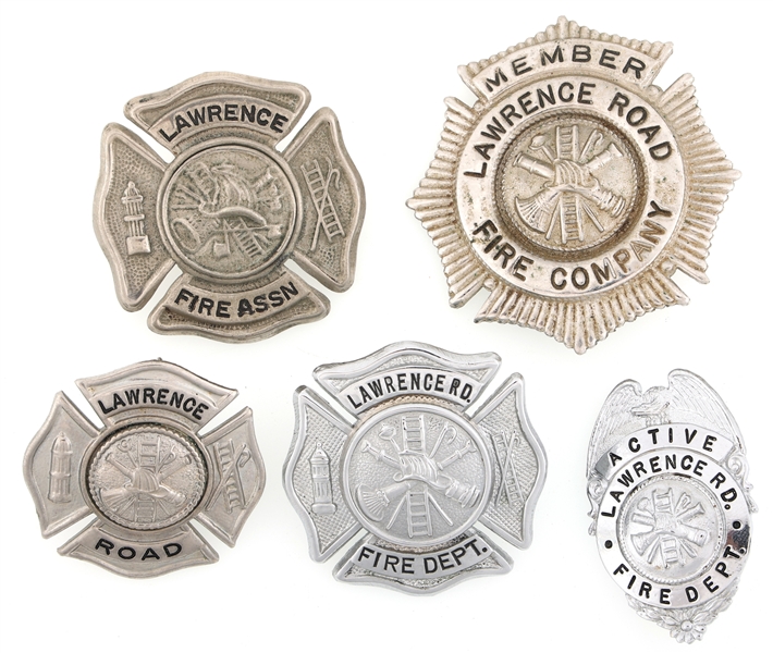 LAWRENCE NEW JERSEY FIRE BADGES LOT OF FIVE