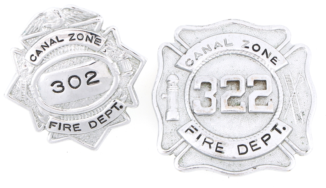 CANAL ZONE FIRE DEPARTMENT BADGES LOT OF TWO