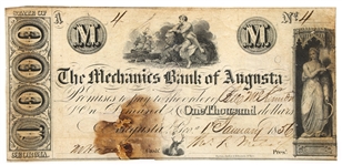 1856 $1000 MECHANICS BANK OF AUGUSTA NOTE SERIAL NO. 4