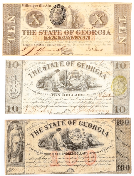1860s MILLEDGEVILLE STATE OF GEORGIA OBSOLETE NOTES