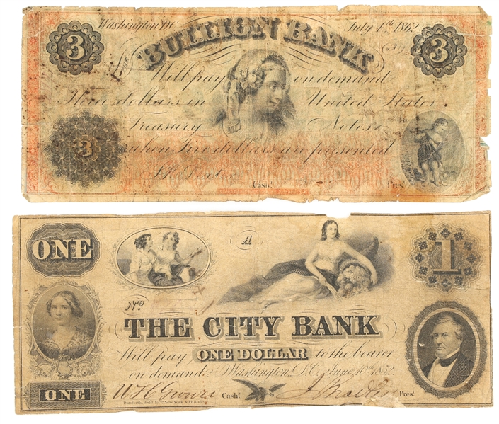 1850s - 60s DISTRICT OF COLUMBIA OBSOLETE BANKNOTES
