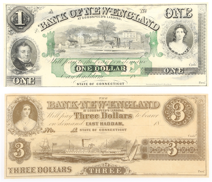 1800s $1 $3 EAST HADDAM CT OBSOLETE BANKNOTES
