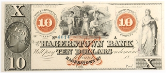 1800s $10 MARYLAND HAGERSTOWN BANK REMAINDER NOTE