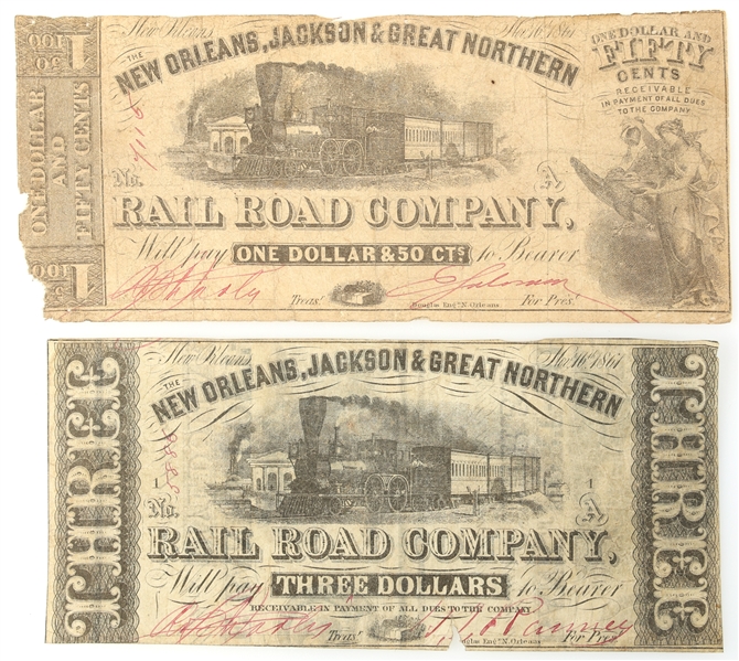 1861 NEW ORLEANS JACKSON GREAT NORTHERN RAIL ROAD NOTES