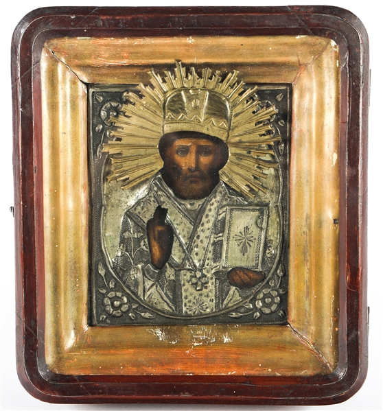 RUSSIAN ICON OF CHRIST PANTOCRATOR IN SHADOW BOX