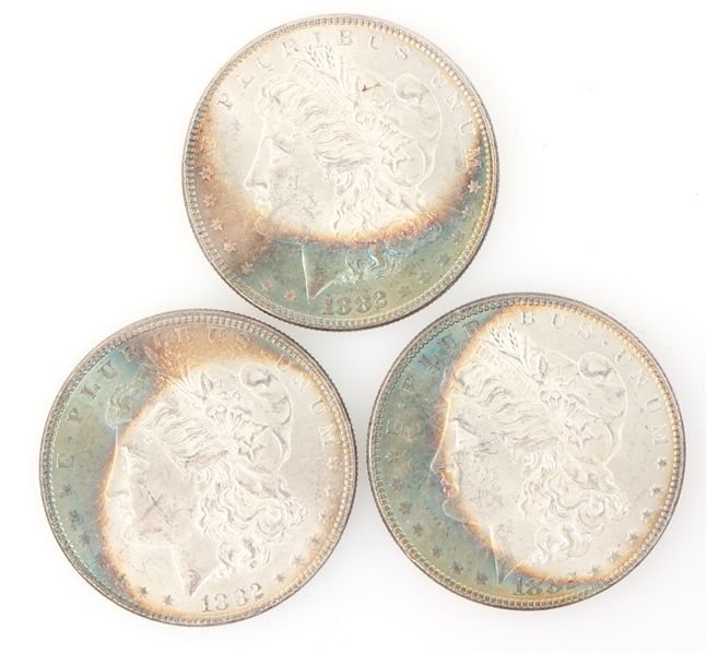 1882 US SILVER MORGAN ONE DOLLAR COINS UNC