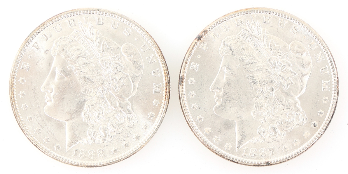 1887 & 1888 US SILVER MORGAN ONE DOLLAR COINS BU