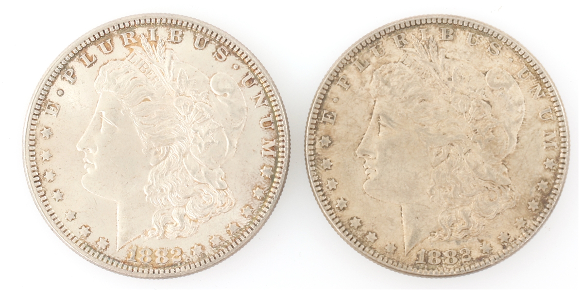 1882 US SILVER MORGAN ONE DOLLAR COINS