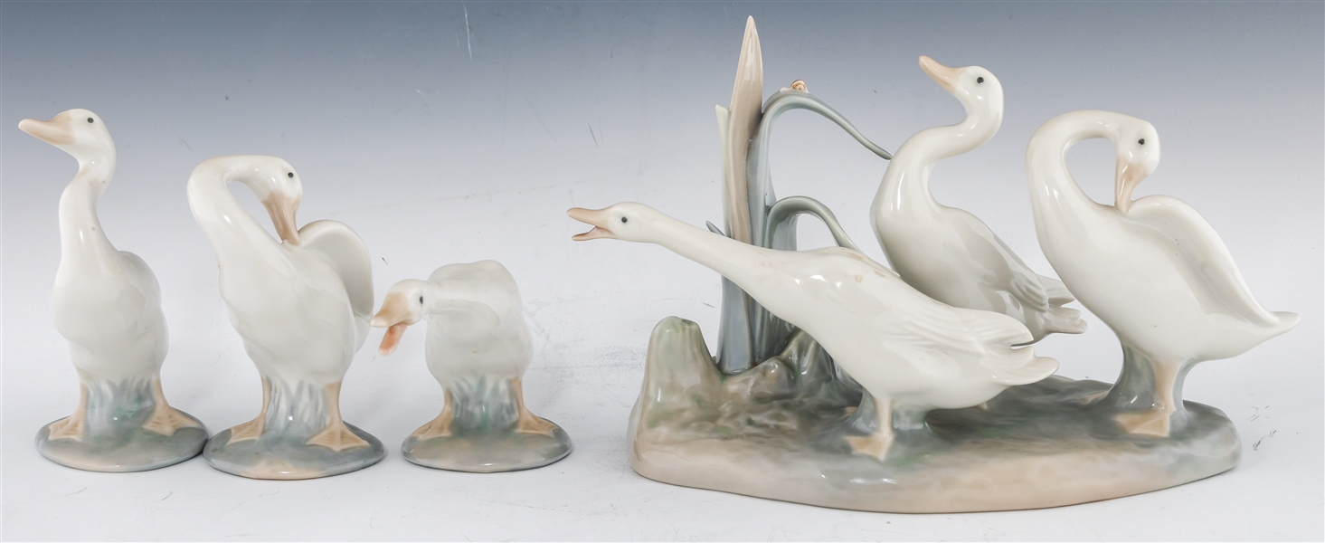 LLADRO PORCELAIN DUCK FIGURINES - LOT OF 4
