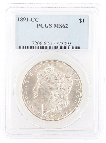 1891-CC US SILVER MORGAN DOLLAR COIN PCGS GRADED MS62