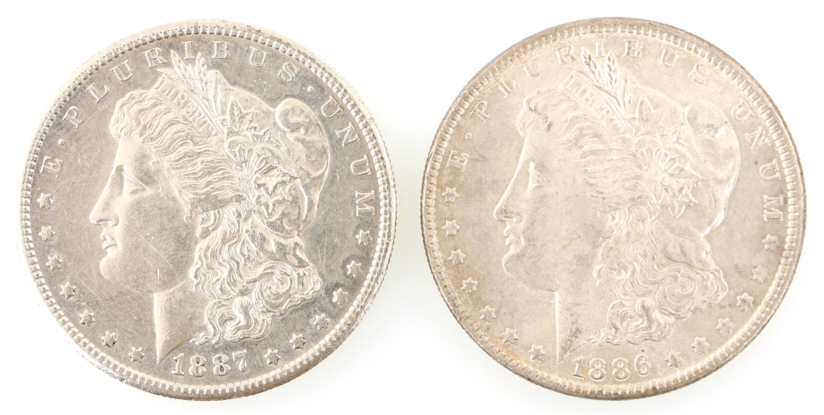 1886 & 1887 US SILVER MORGAN DOLLAR COINS 
