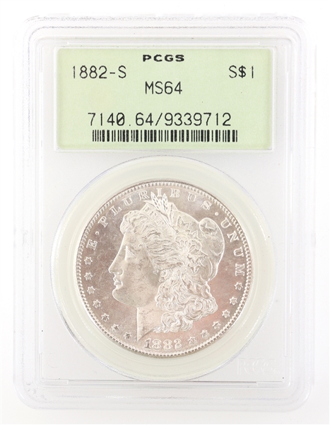 1882-S US SILVER MORGAN DOLLAR COIN PCGS MS64 OGH