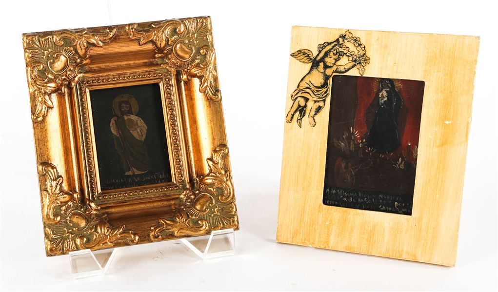 MEXICAN EX VOTO PAINTINGS TO VIRGIN MARY & ST JUDAS