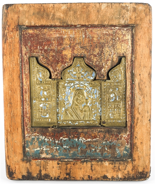 BYZANTINE STYLE TRIPTYCH TRAVELING ICON IN WOOD