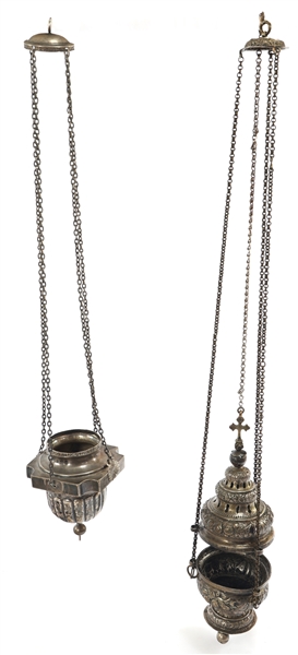 RUSSIAN ORTHODOX SILVER INCENSE THURIBLE CENSERS
