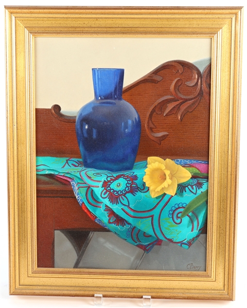 COLIN BERRY OIL PAINTING ON CANVAS DAFFODIL STILL LIFE
