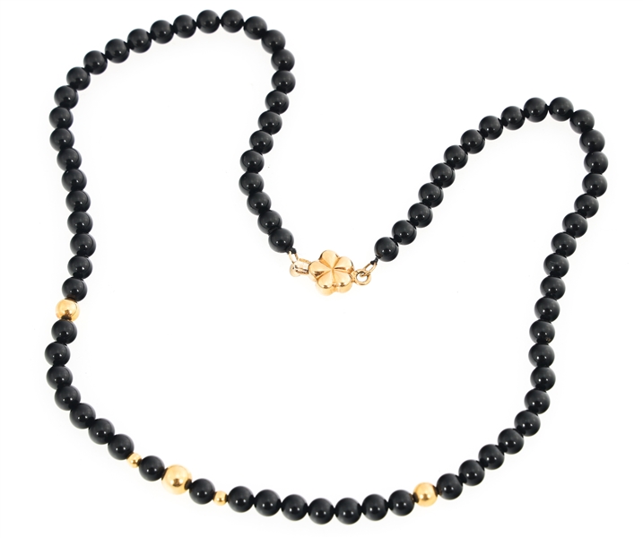 18K YELLOW GOLD & ONYX BEADED NECKLACE