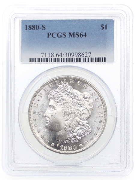 1880-S US MORGAN SILVER 1 DOLLAR COIN PCGS MS64