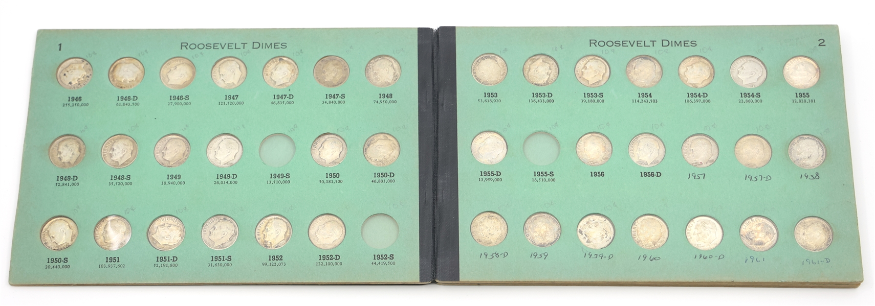 US 90% SILVER ROOSEVELT DIMES IN ALBUMS