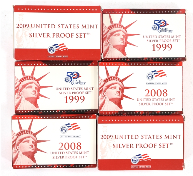 1999-2008 US MINT SILVER PROOF SETS - LOT OF 6