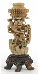 CHINESE CARVED SOFTSTONE FOO DOG STATUETTE