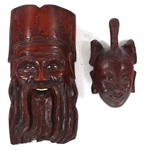 CHINESE CARVED ROSEWOOD LAUGHING FACE PLAQUES