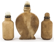 CARVED SOFTSTONE SNUFF BOTTLES - LOT OF 3