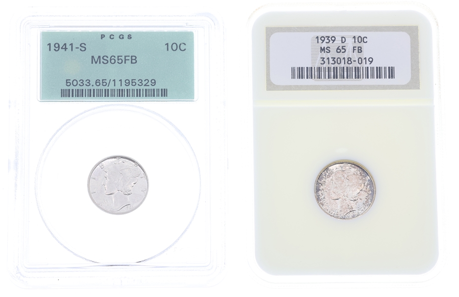 GRADED MERCURY DIME COINS MS65FB PCGS & NGC