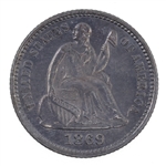 1869-P US SILVER SEATED LIBERTY 5C HALF DIME COIN