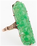 10K YELLOW GOLD CARVED JADE RING 
