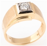 MENS 14K YELLOW GOLD SOLITAIRE DIAMOND RING