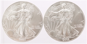 2002 UNITED STATES SILVER AMERICAN EAGLES - LOT OF 2