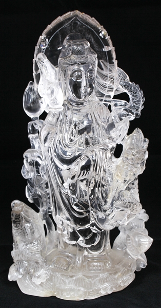 CHINESE CARVED ROCK CRYSTAL GUANYIN FIGURINE