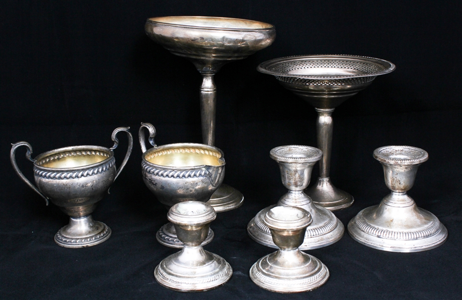 WEIGHTED STERLING CANDLESTICK HOLDERS & TABLE ITEMS