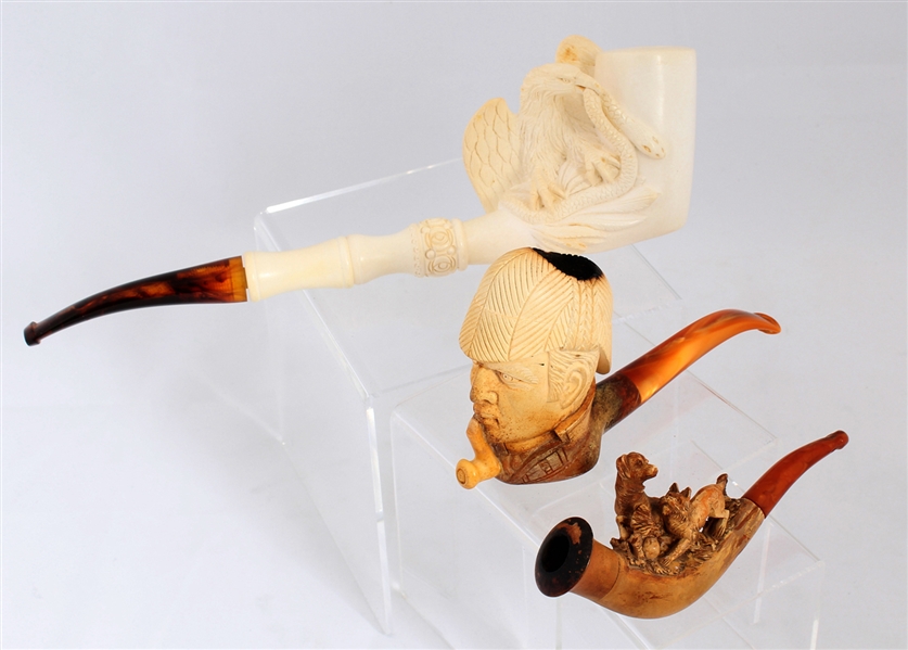 MEERSCHAUM TOBACCO PIPES WITH CASES LOT OF THREE