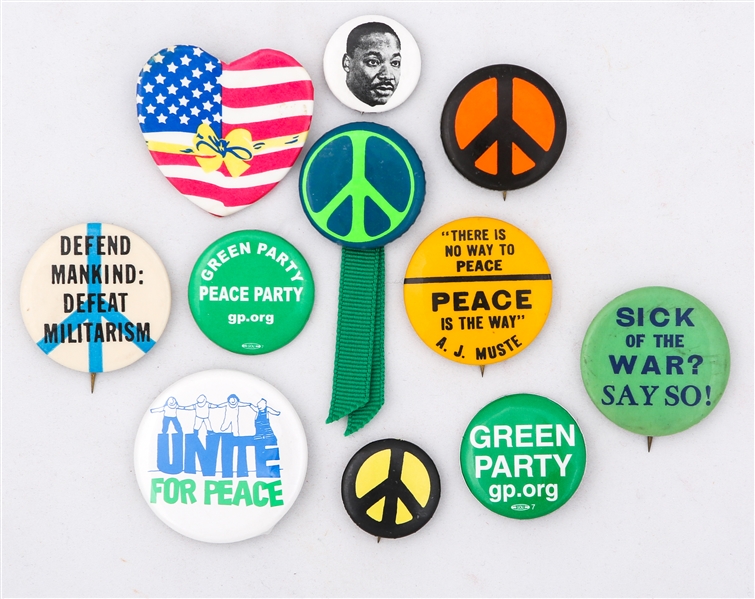 PEACE ANTI-WAR GREEN PARTY POLITICAL BUTTONS