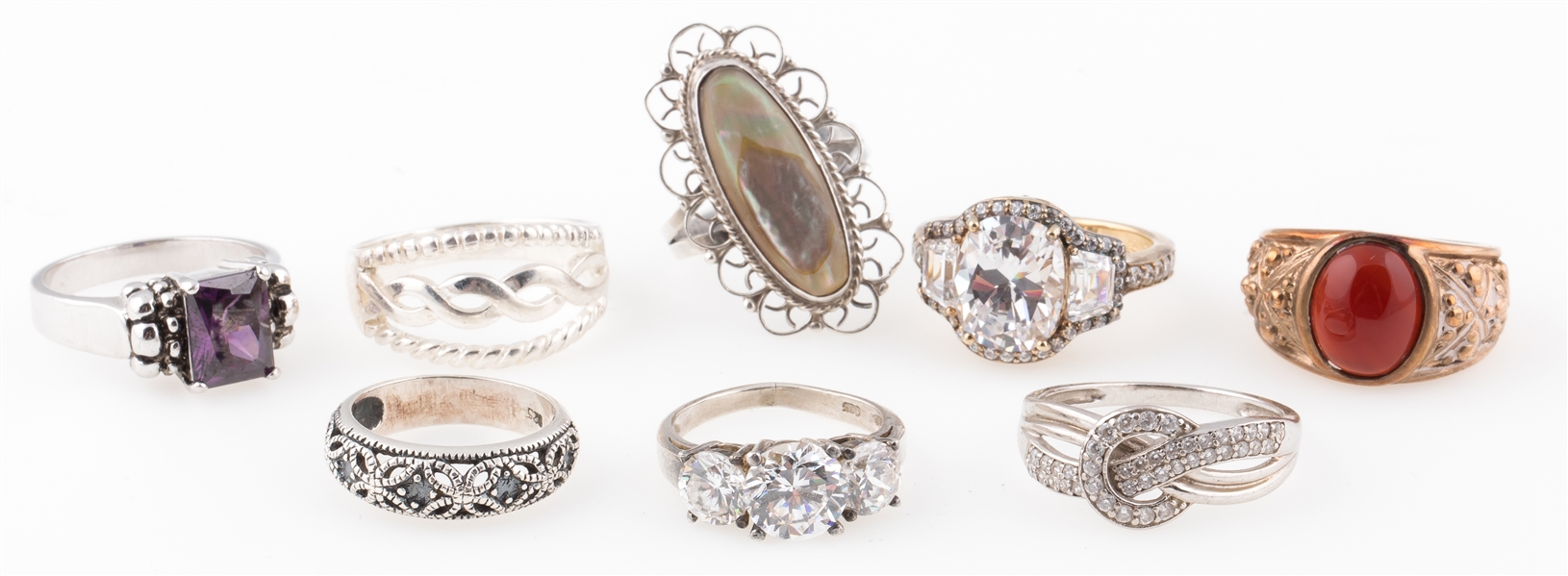 8 STERLING SILVER FASHION RINGS 