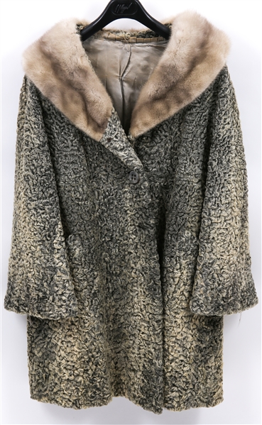 WOMENS CURLY LAMB COAT WITH MINK COLLAR