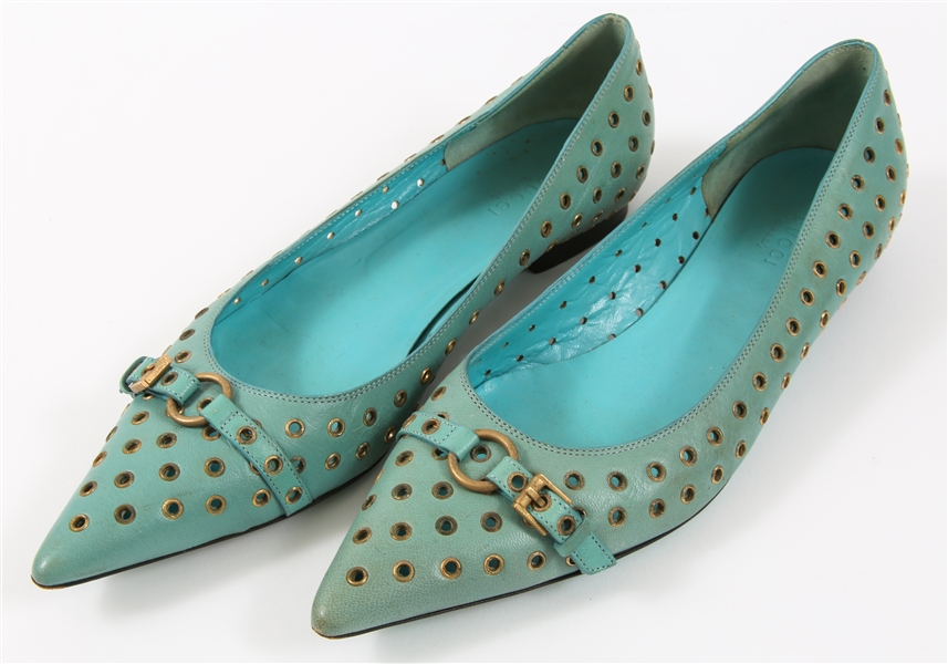 GUCCI TURQUOISE LEATHER WOMENS FLATS