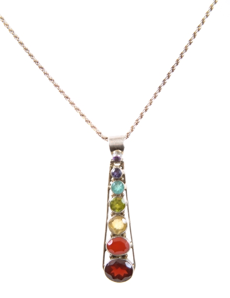 STERLING SILVER MULTI-STONE PENDANT WITH ROPE CHAIN