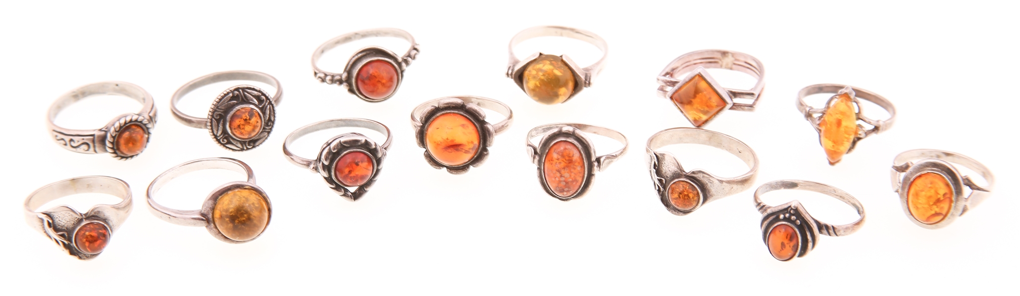 STERLING SILVER AMBER RINGS - LOT OF 14