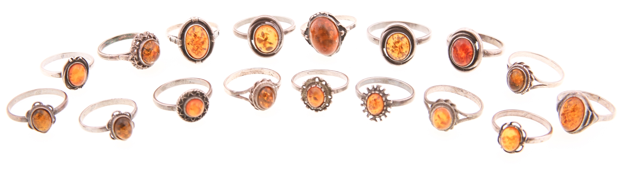 STERLING SILVER AMBER RINGS - LOT OF 17