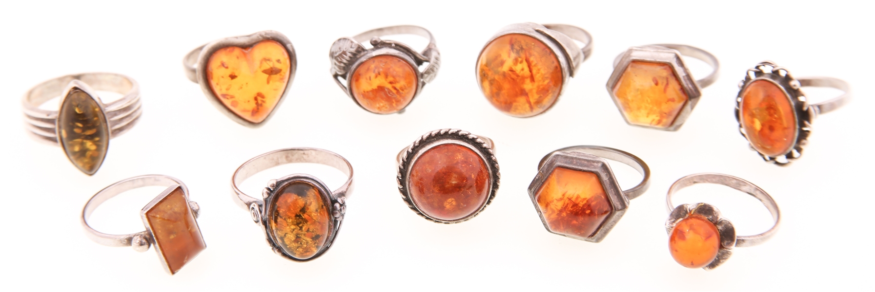 STERLING SILVER AMBER RINGS - LOT OF 11