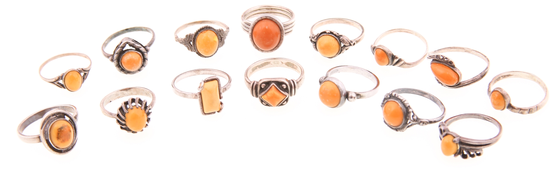STERLING SILVER BUTTERSCOTCH AMBER RINGS - LOT OF 15