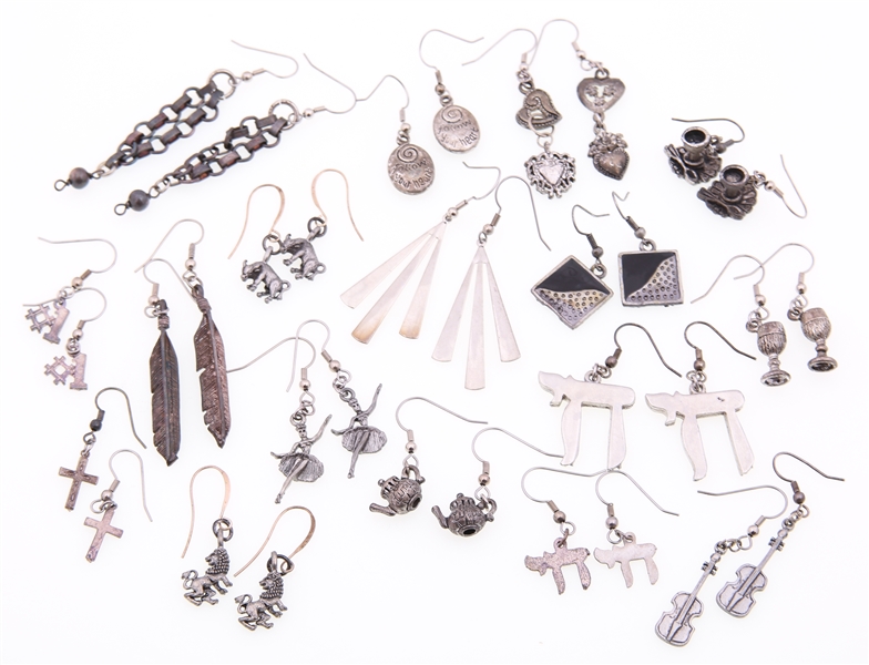 WOMENS SILVER TONE EARRINGS - LOT OF 17 PAIRS