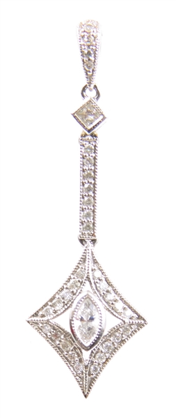 14K WHITE GOLD DIAMOND PENDANT WITH MICRO-PAVE ACCENTS