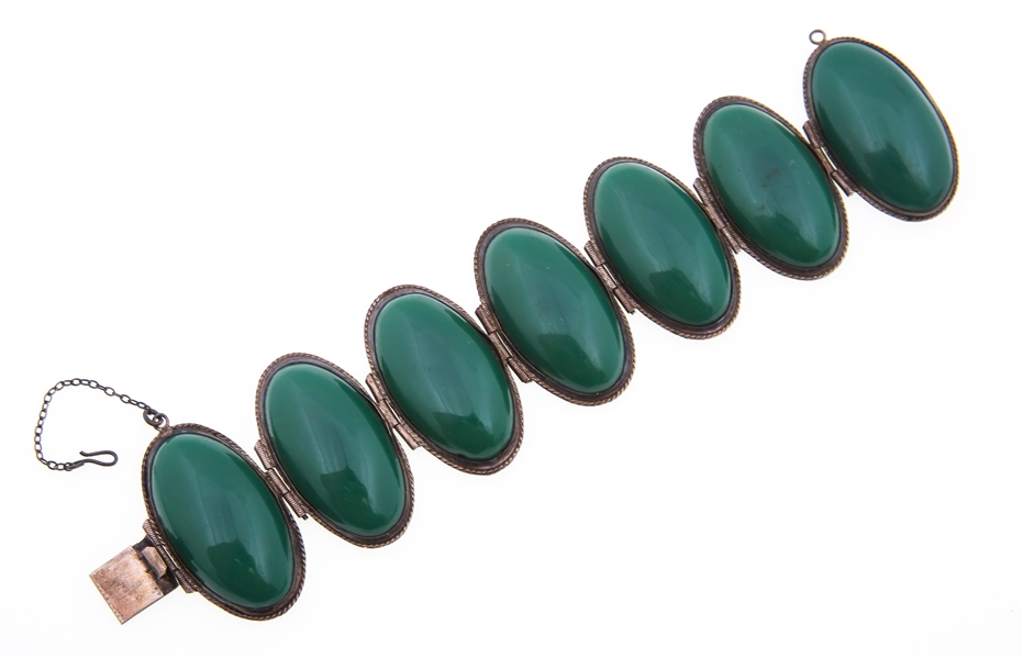 STERLING SILVER GREEN AGATE BRACELET MADE IN MEXICO