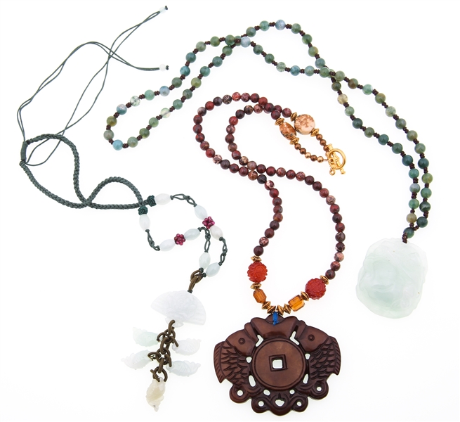 CARVED CHINESE BEADED NECKLACES - JADE & SOFTSTONE